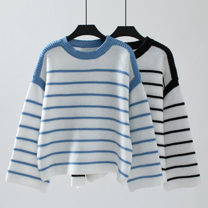 Black White Striped Pullover Sweater