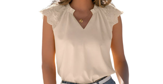 Casual Stitch Sleeve V-neck Shirt Top