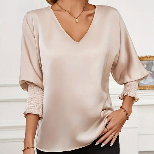 Smocking Elastic Sleeve Loose Top