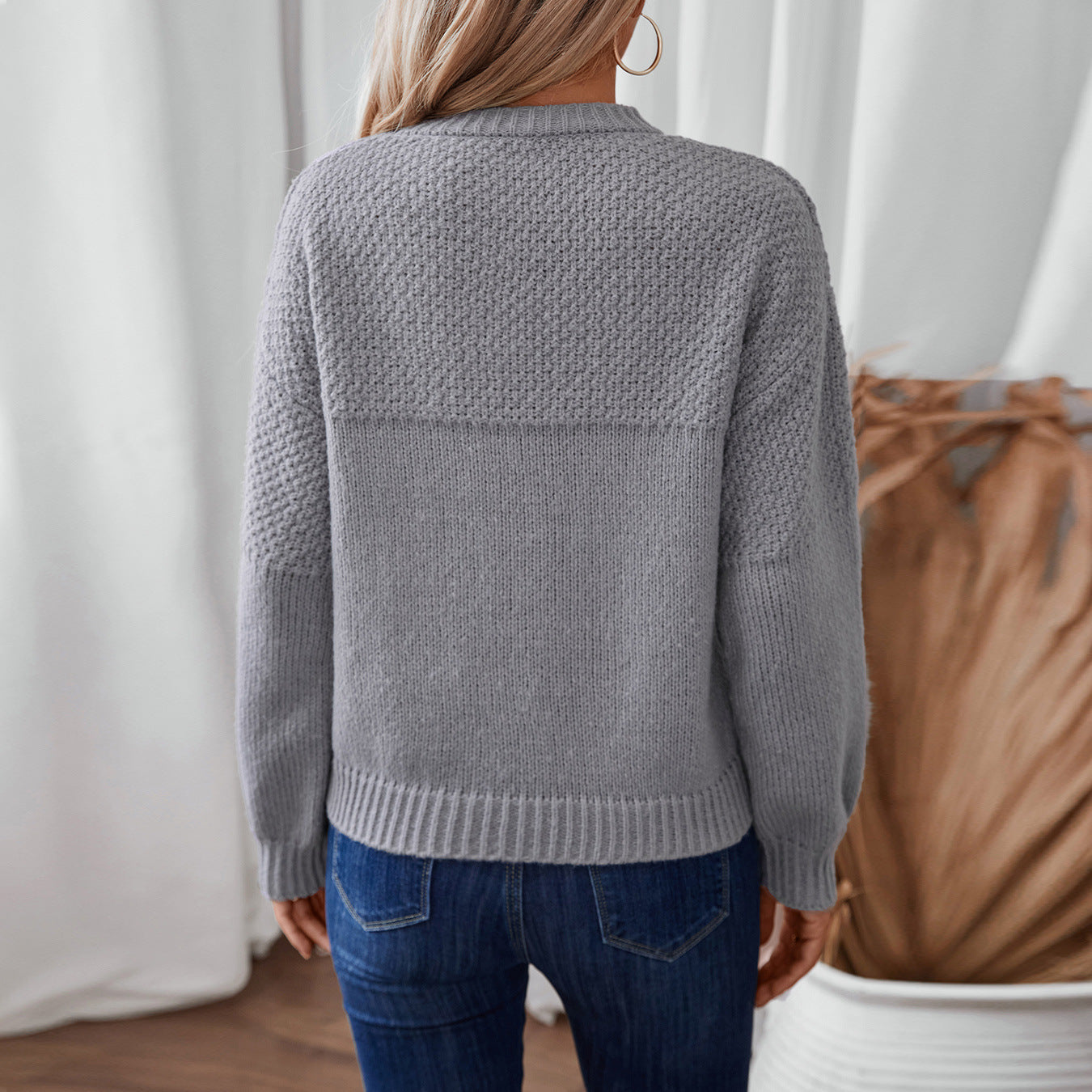 Casual Round Neck Long Sleeve Pullover Knitted Sweater