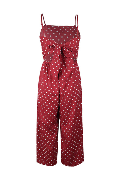 Polka Dot Lace-up Casual Wide Leg Jumpsuit