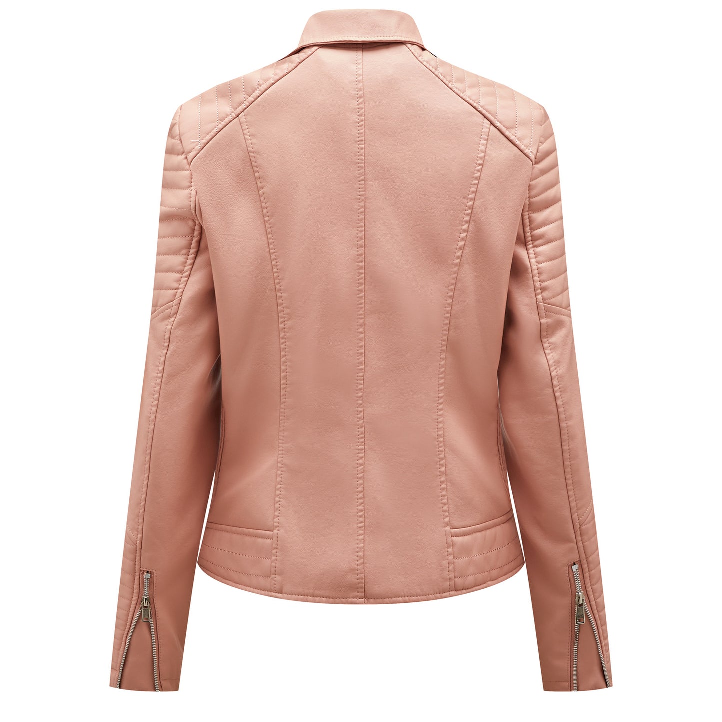 European Leather Collared Motorcycle Oblique Zipper Jacket