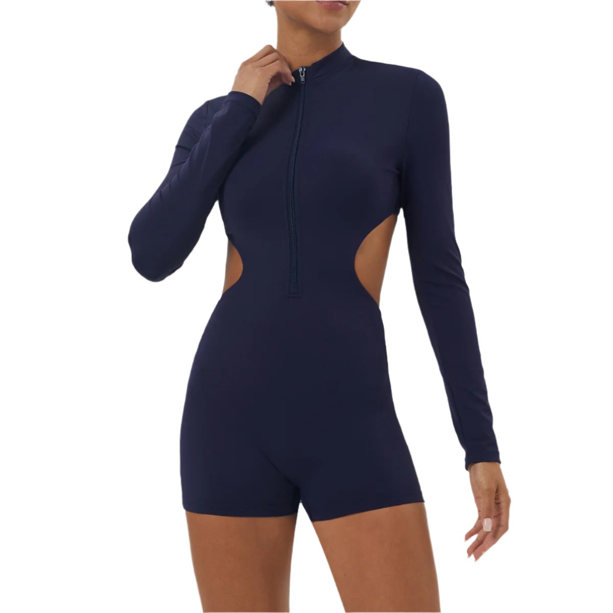 Cinched Long Sleeved Yoga Half Zip Workout Romper