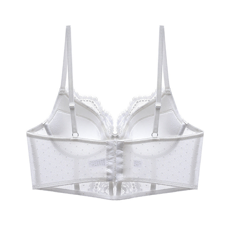 French Transparent Lace Corset Thin Cup Soft Steel Ring Boning Corset Push-up Bra Set