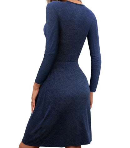 Sexy V-neck Twisted Waist A-Line Long Sleeve Dress