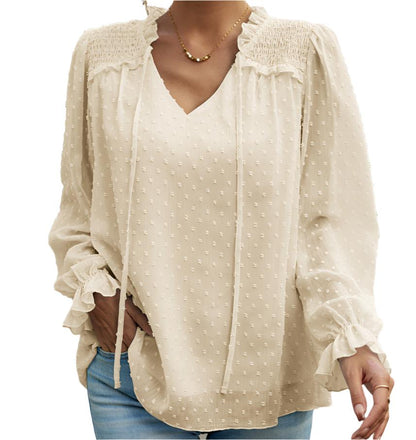 Jacquard Elegant V-neck Long Sleeve Top