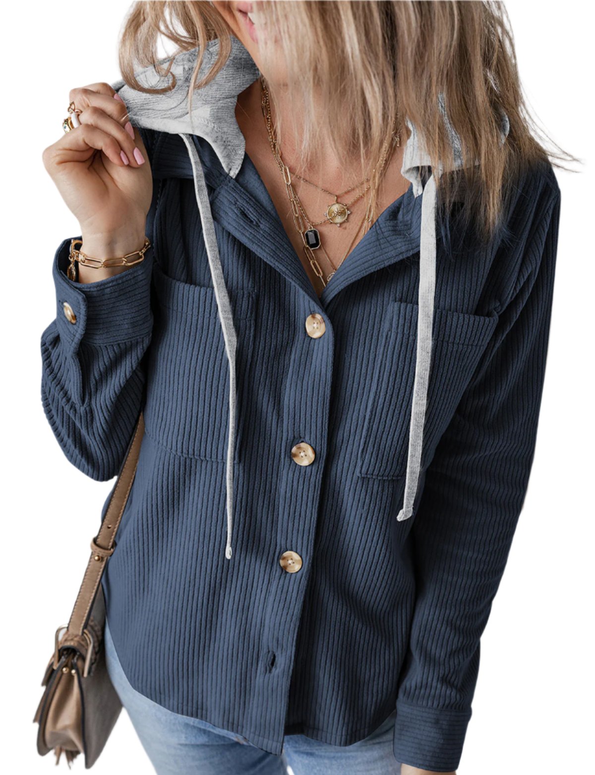 Pouch Hooded Drawstring Striped Coat