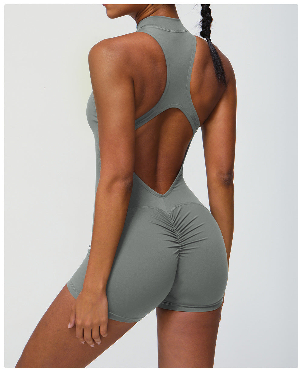 Zipper One Piece Fitness Peach Hip Yoga Romper