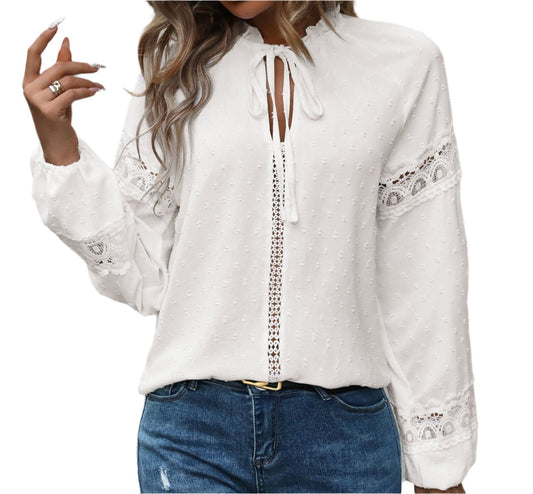 Lotus Collar White Shirt Blouse