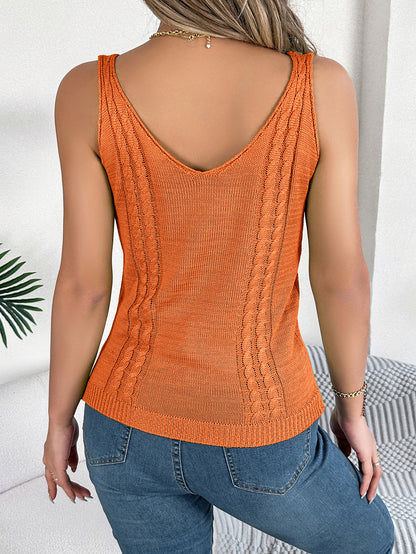 Casual Knitwear V-Neck Hollow Cutout Top