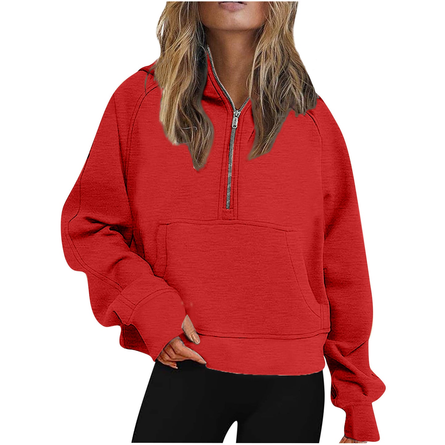 Sports Half Zipper Loose Short Fleece Lined Pullover Sweatshirt