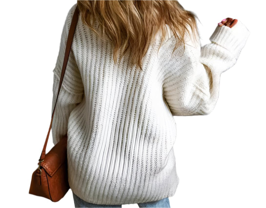 Knitted Loose Long Sleeve Pullover Crew Neck Sweater