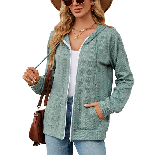 Loose Long-Sleeve Hooded Zip Jacket