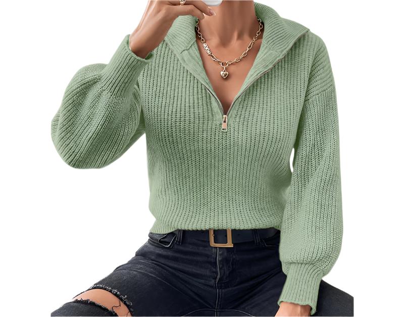 Pullover Half Zipper Polo Collar Long Sleeve Sweater