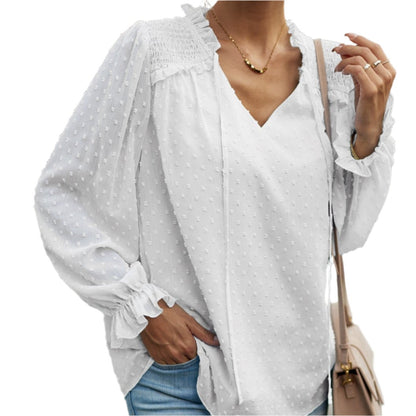 Jacquard Elegant V-neck Long Sleeve Top