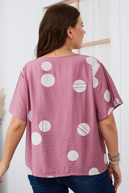 Plus Size Loose Polka Dot Short Sleeve Top