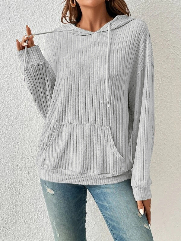 Knitwear Hooded Sunken Stripe Kangaroo Pocket Long Sleeve Sweatshirt