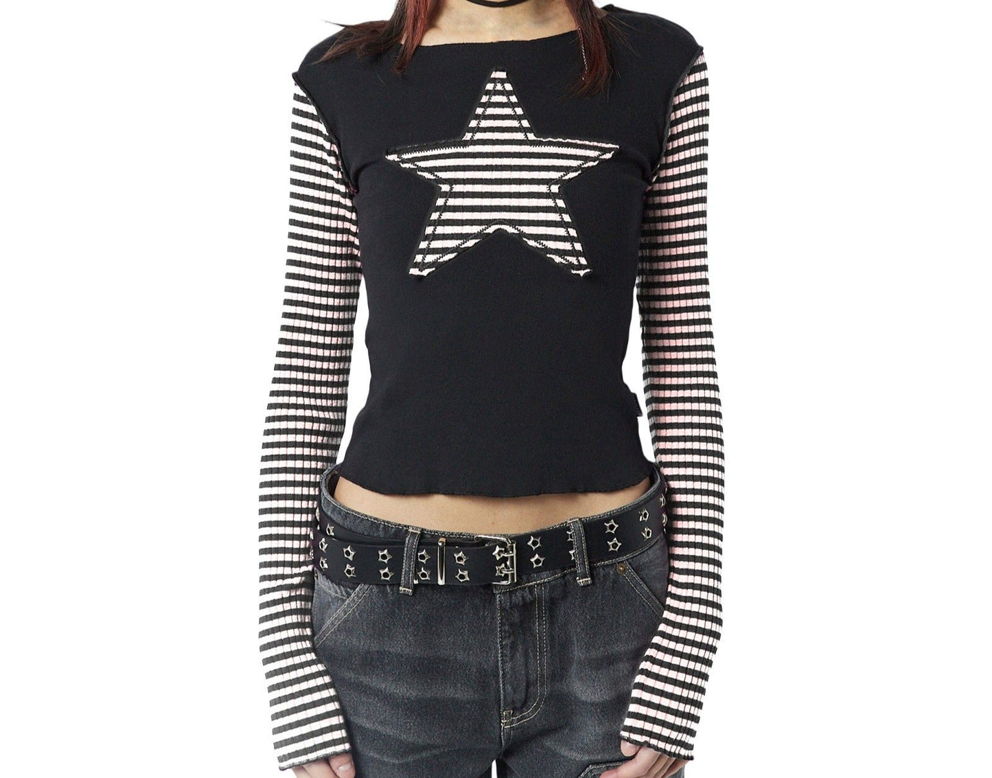 Five Pointed Star Stripes Long Sleeve T-shirt Top