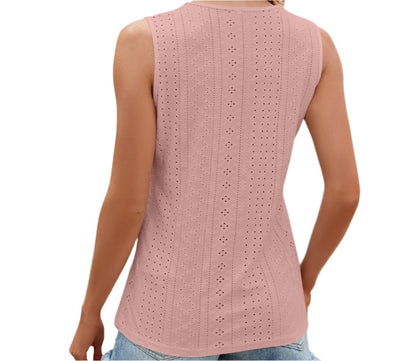 V-neck Lace Stitching Loose Fitting Sleeveless Tank Top