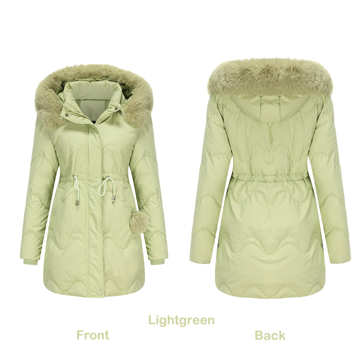 Cotton Detachable Wool Hooded Mid Length Parka Coat