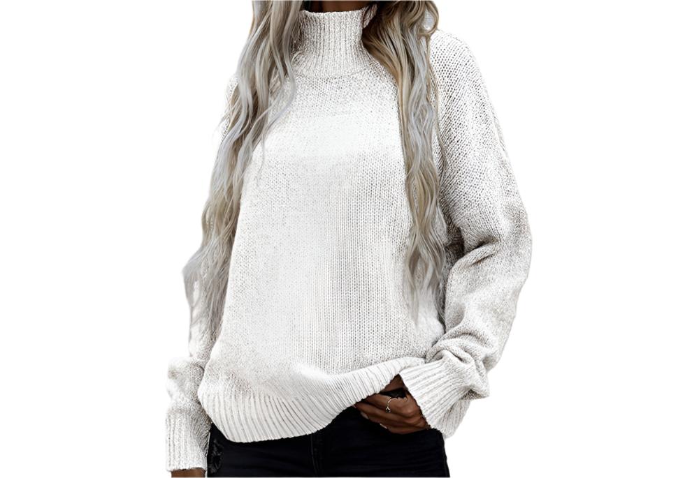 Loose Turtleneck Pullover Cable Knit Sweater