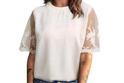 Short Lace Sleeve Chiffon Shirt