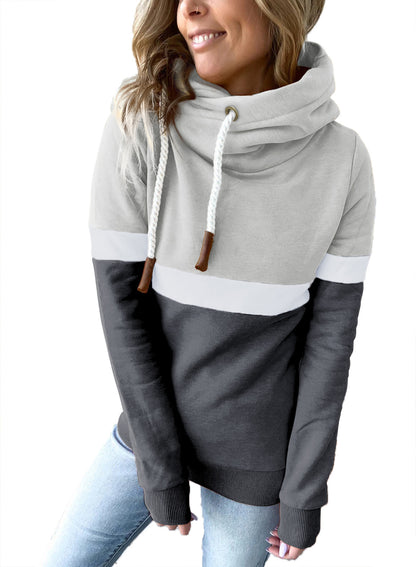 Color Stitching Casual Pullover Hooded Sweatshirt