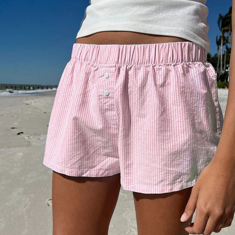 Striped Loose Elastic Waist Shorts