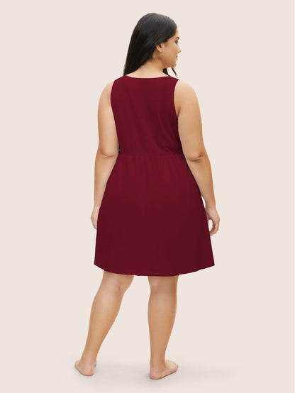 Plus Size Elegant V-Neck High Waist Pullover A-Line Mid Length Dress