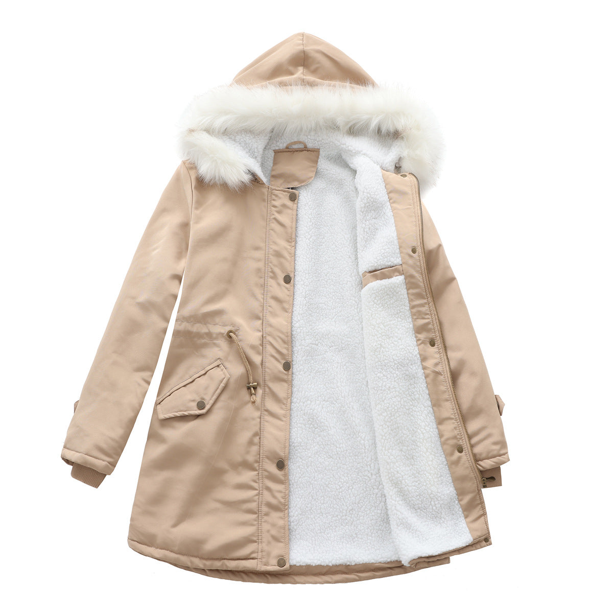 Detachable Fur Collar Hooded Cotton Padded Fleece Padded Coat