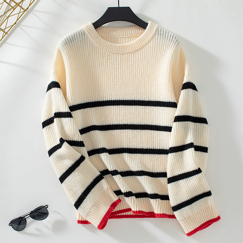 Contrast Color Striped Pullover Sweater