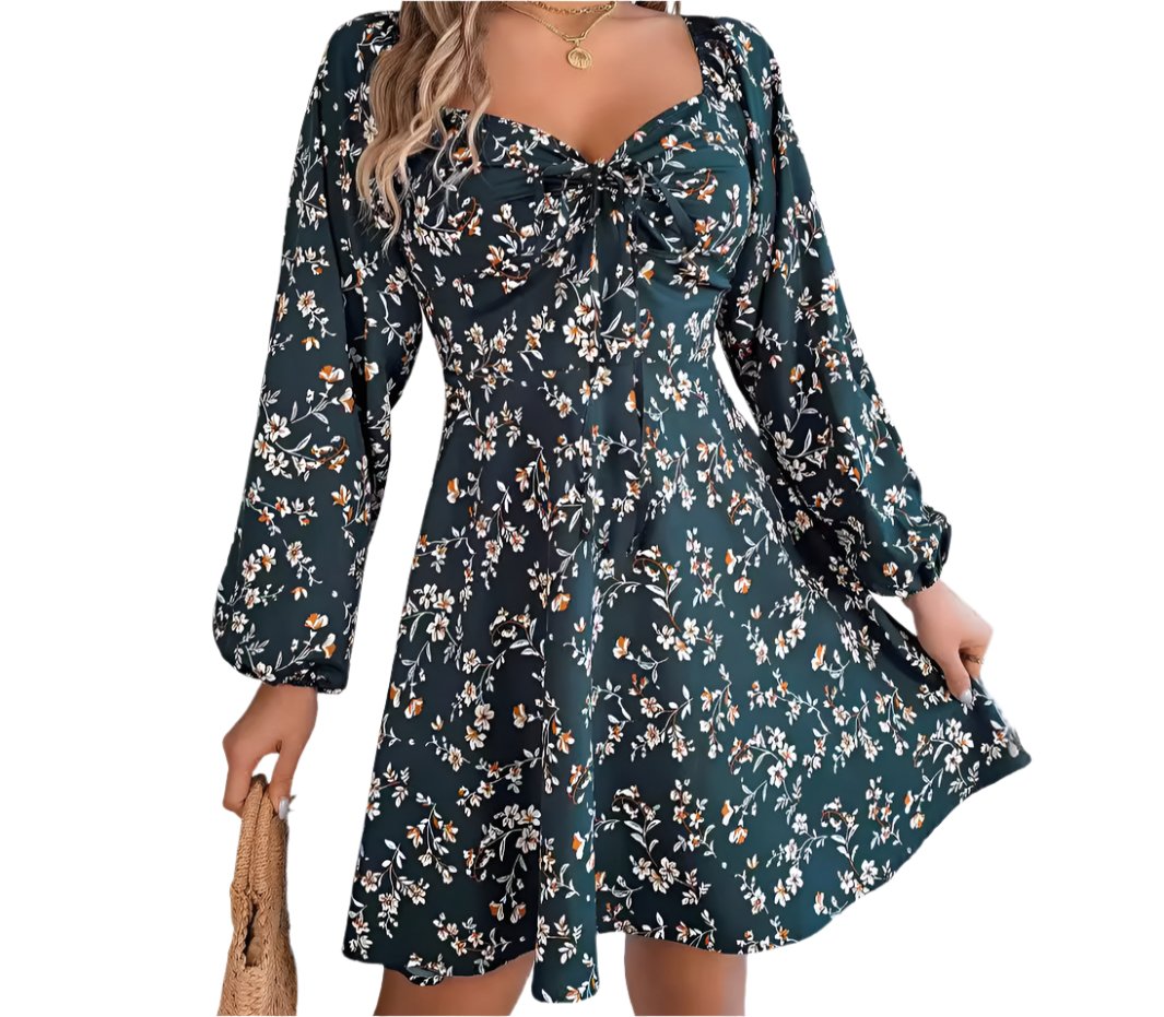 Casual Sexy Lacing Floral Long Sleeve A-Line Dress