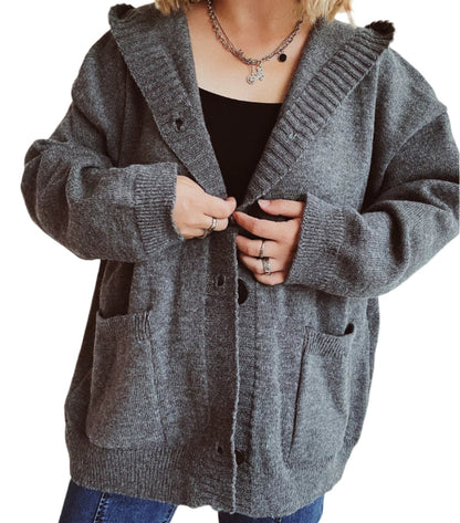 Knitted Cardigan Retro Pocket Hooded Sweater