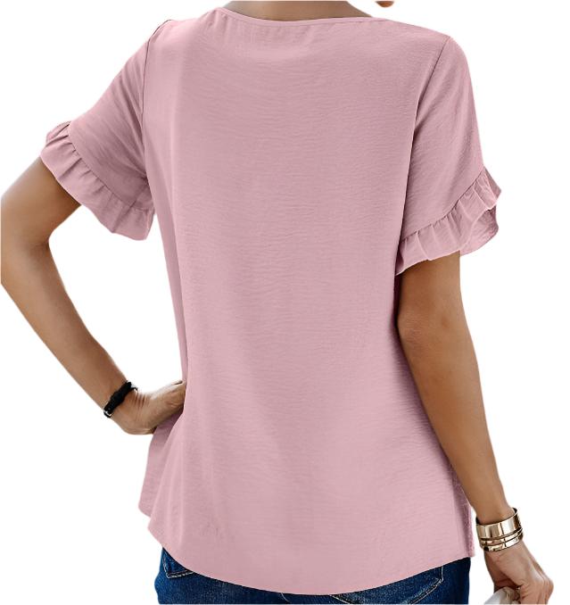 Solid Color Lace Short Sleeved Blouse