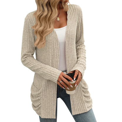 Fabric Brushed Pocket Long Sleeve Cardigan