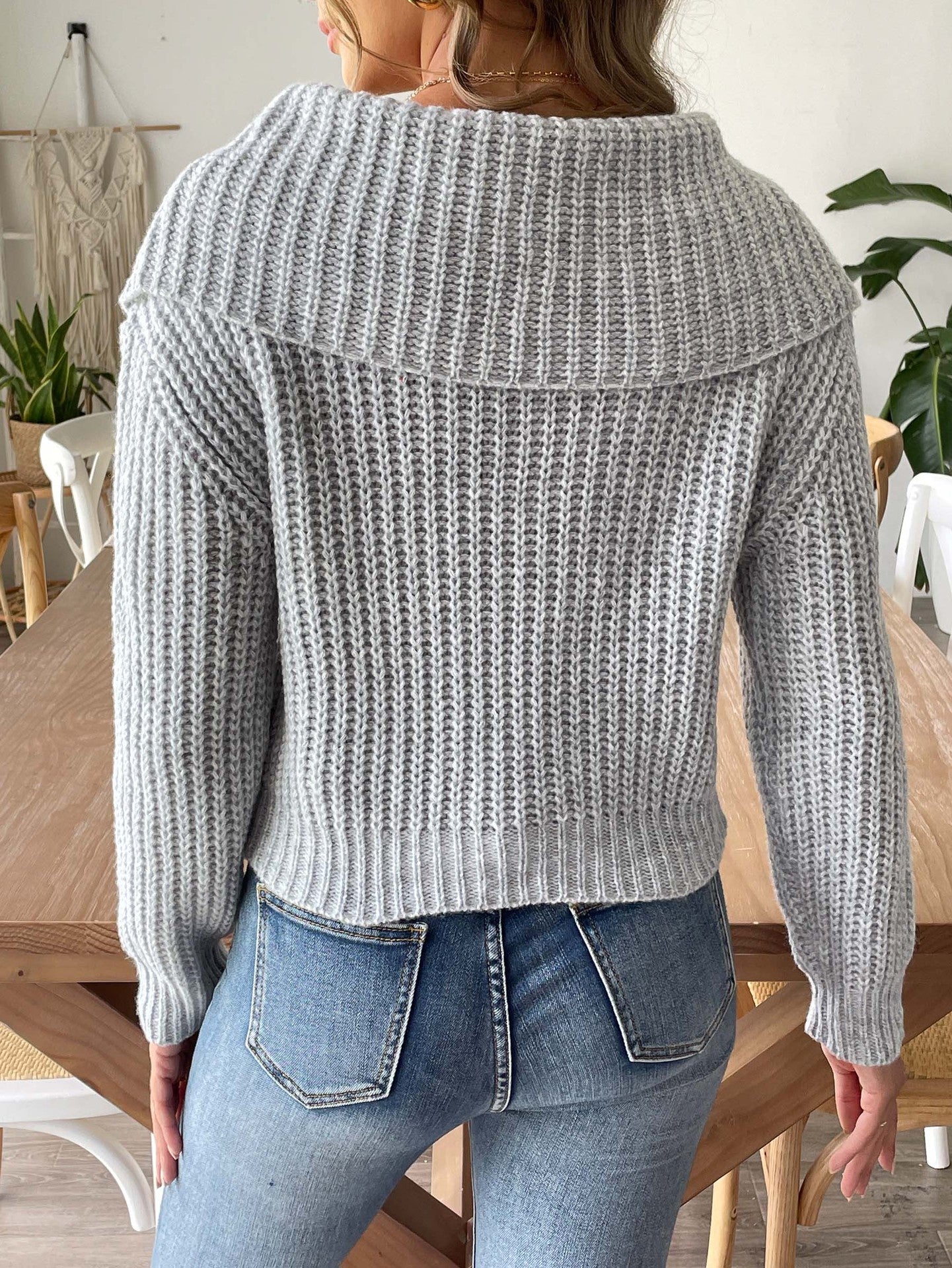 Pearl Beaded Lapel Sweater