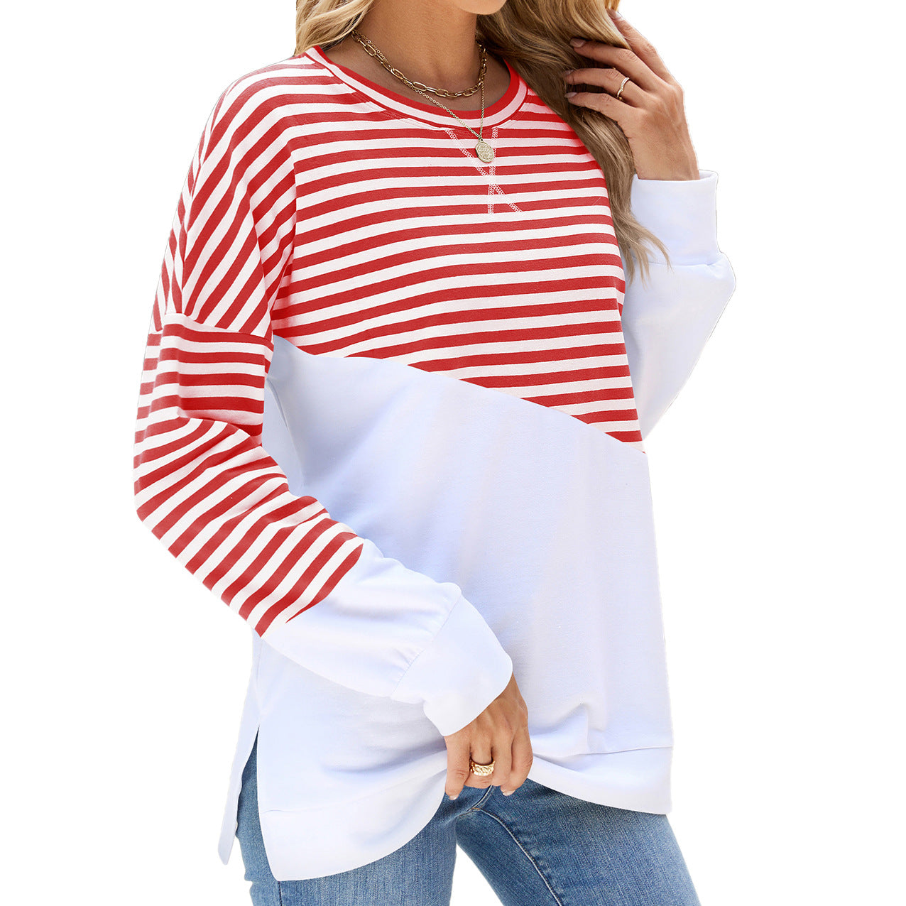 Contrast Color Striped Long Sleeve Sweater