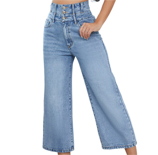 Denim Straight High-Waist Cropped Jeans