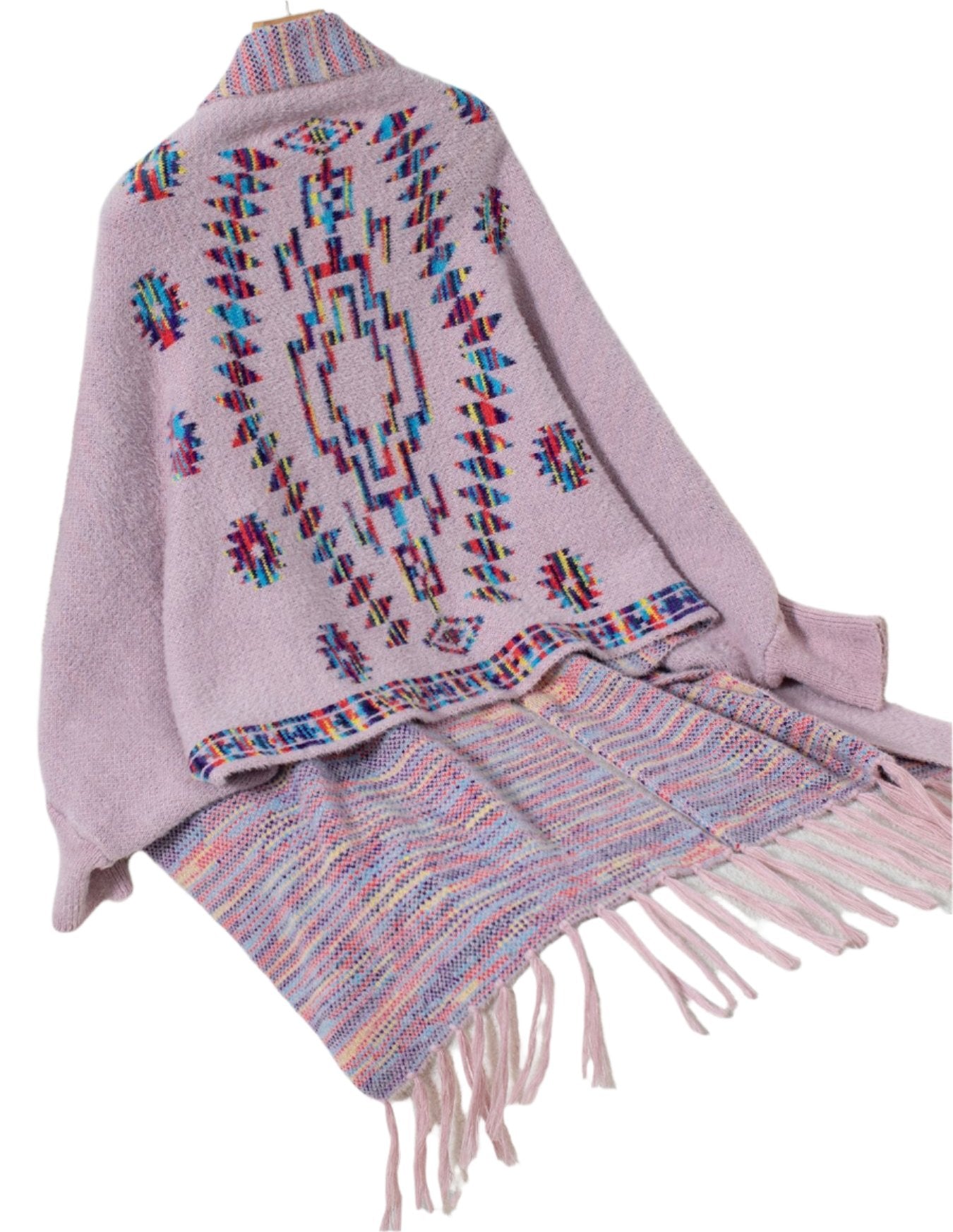 Aztec Geometric Abstract Jacquard Ethnic Tassel Shawl