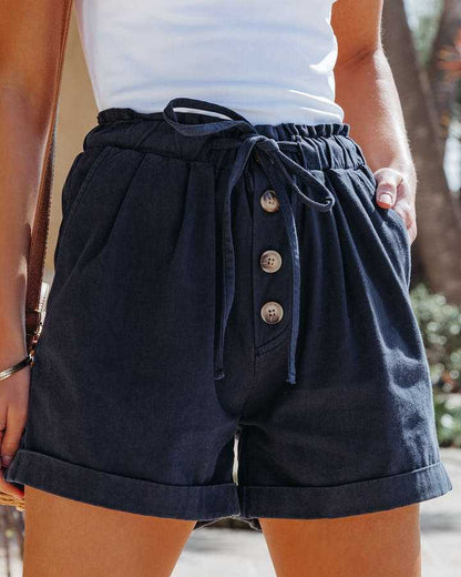 Cotton High Waist Elastic Lace-up Casual Shorts