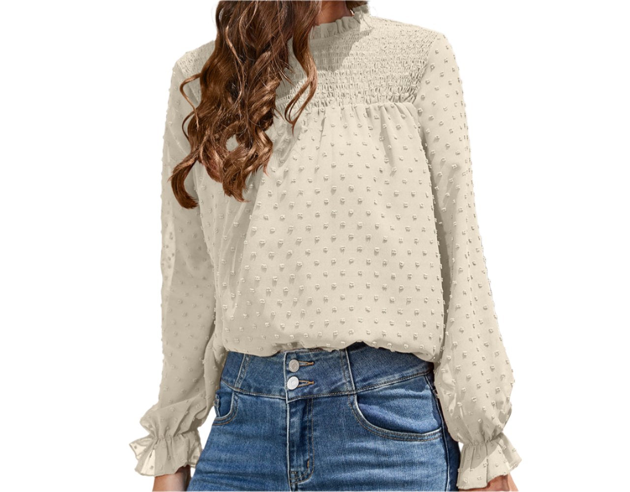 Chiffon Smocking Long Sleeve Shirt Top