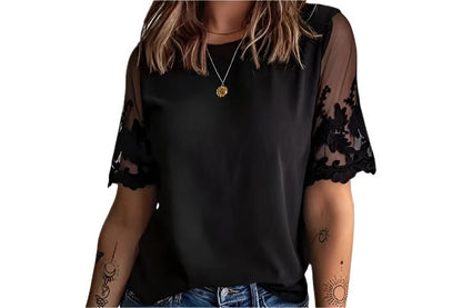 Short Lace Sleeve Chiffon Shirt