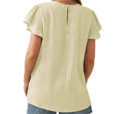 Fabric Petal Sleeve Loose Top