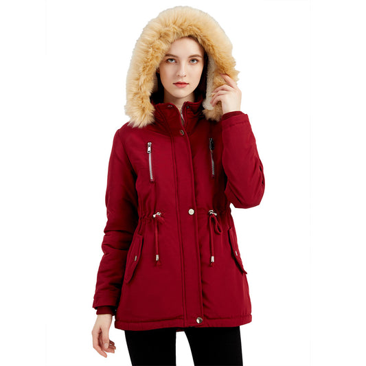 Thick Lambskin Cotton Detachable Fur Hoodie Fleece Padded Coat