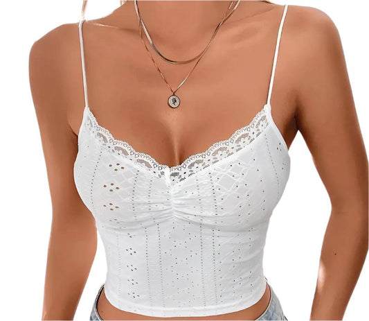 Jacquard Lace Spaghetti Strap Top