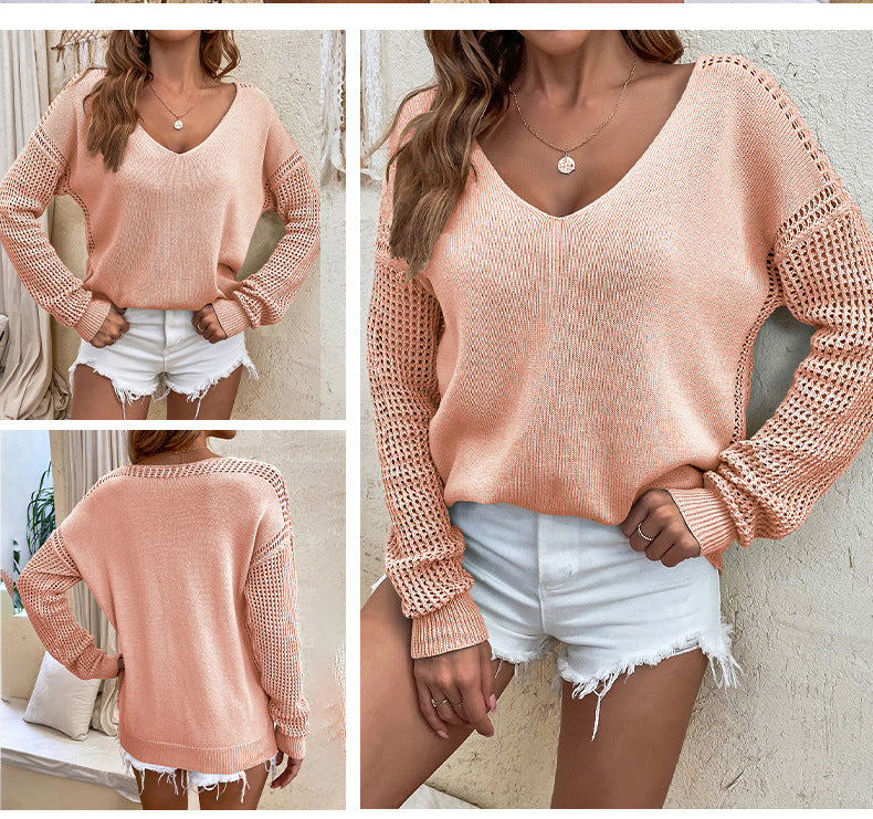 Solid Color Hollow Cutout Sweater