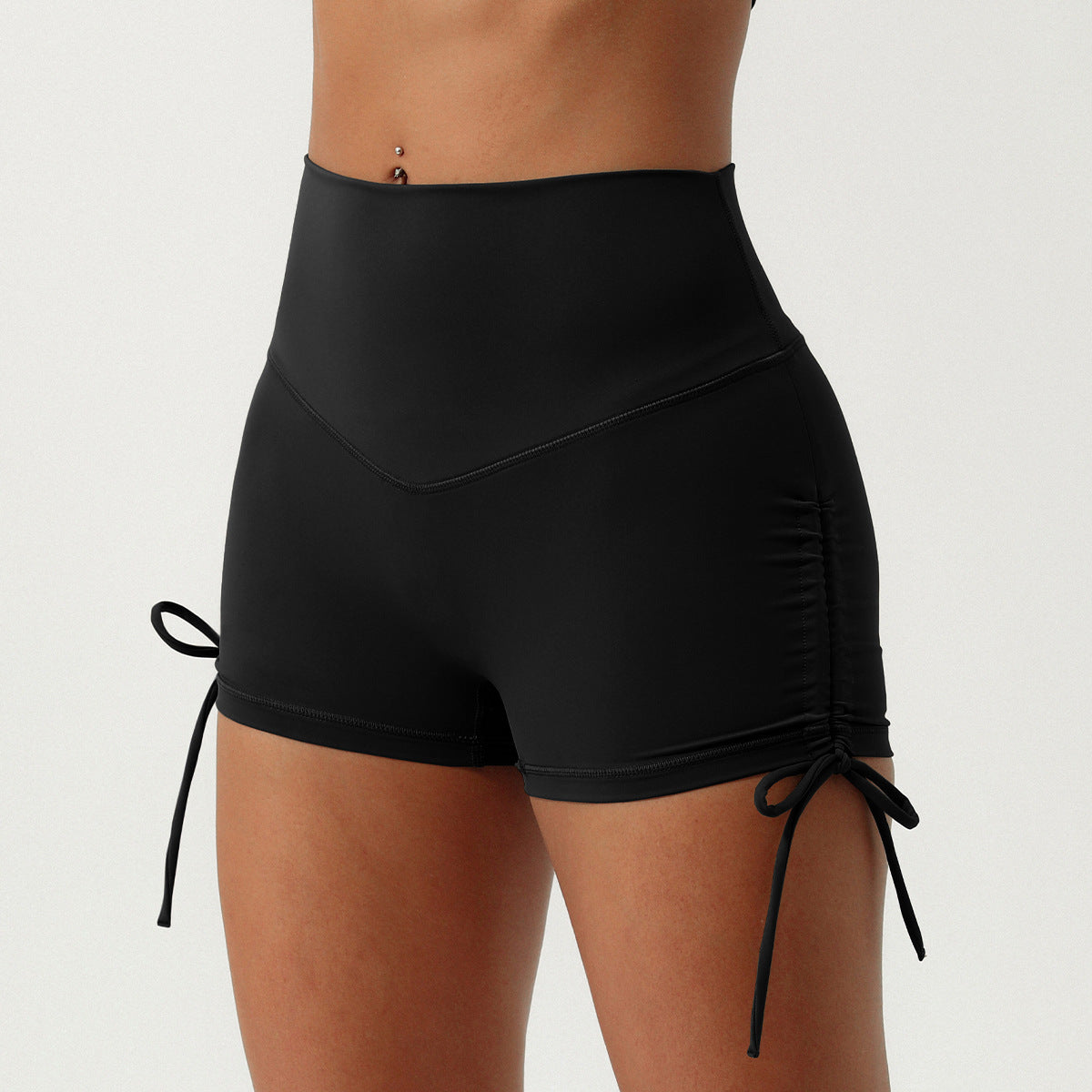 Pleated Drawstring Yoga Shorts