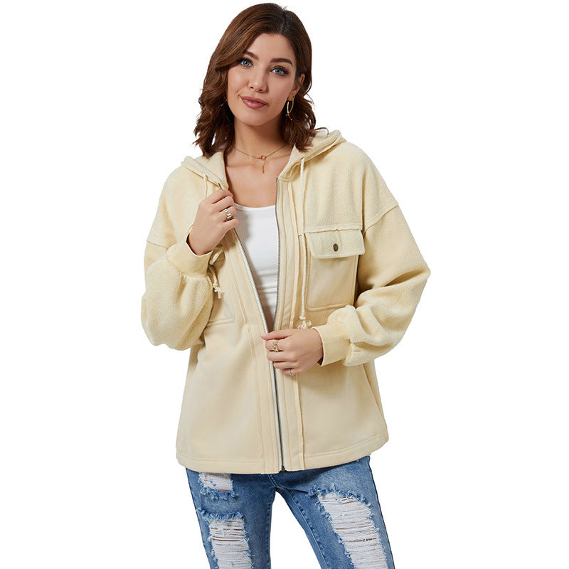 Casual Pocket Drawstring Long Sleeve Coat