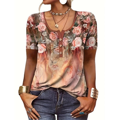 Loose Short Sleeved Printed Ethnic Shirt