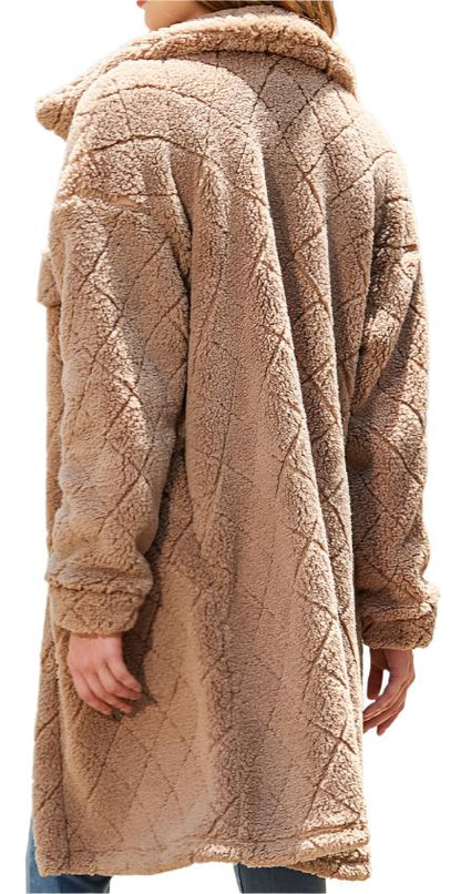 Autumn Winter Plush Loose Single Breasted Diamond Coat